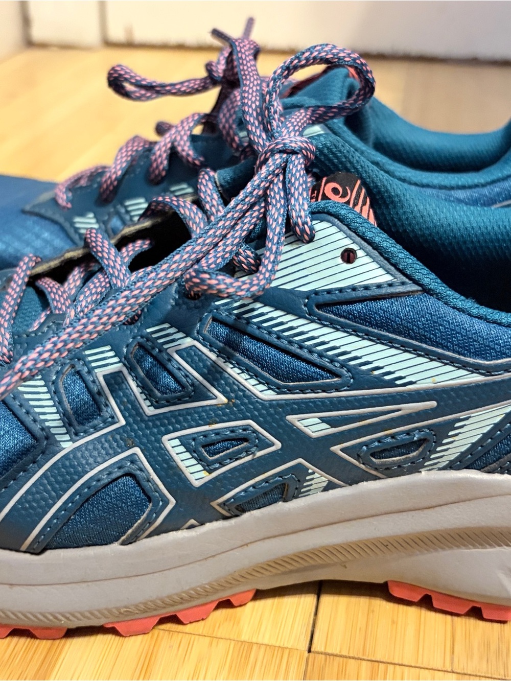 Asics Teal Athletic Shoes with Pink Accent Laces